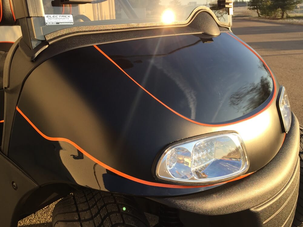 Two Tone Metallic Black & Stain Black with Orange Pin Stripping